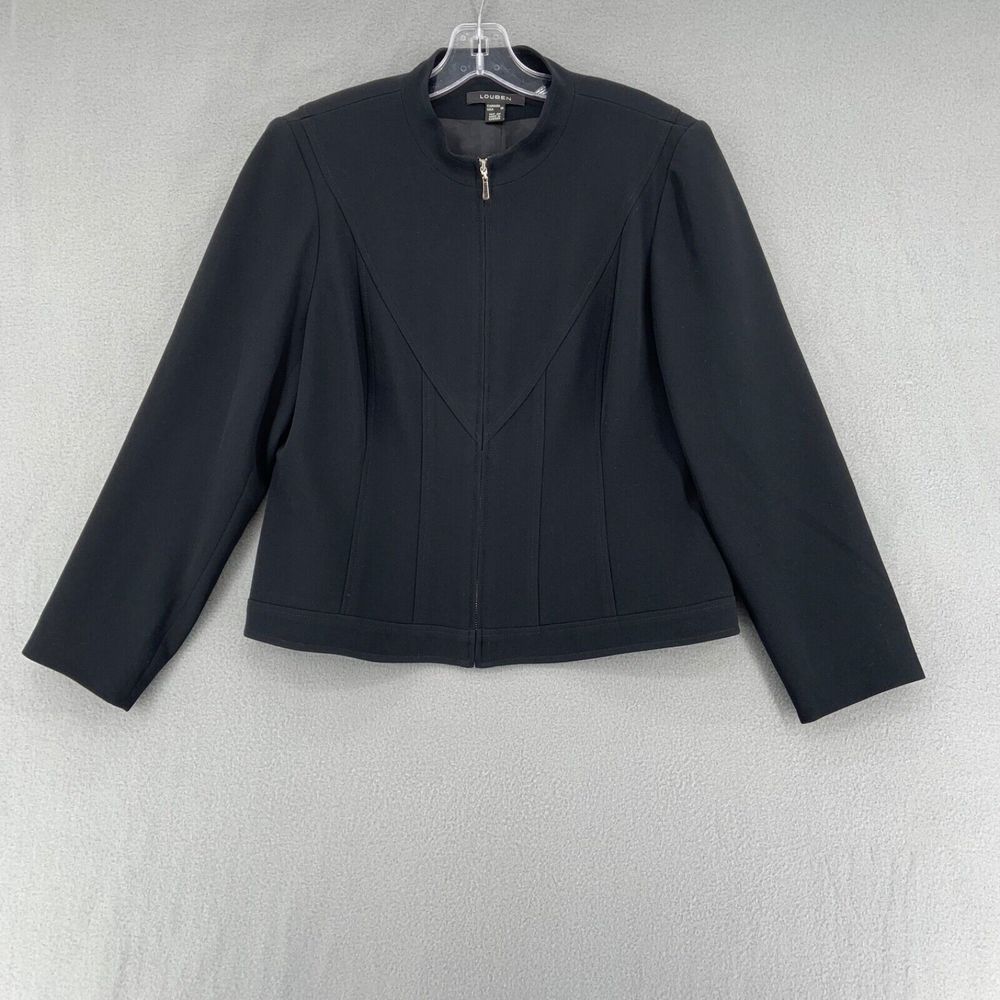 LOUBEN Jacket Full Zip Black Collarless Lined Warm Classic Coat Womens 10